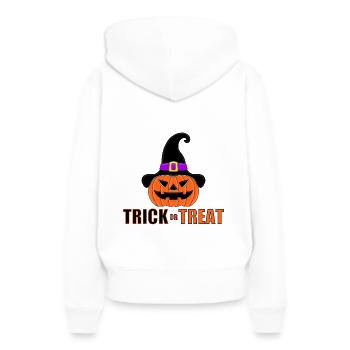 TRICK OR TREAT - HALLOWEEN - KÜRBIS - Frauen Premium Bio Hoodie - Weiß - Hinten - Julia (174cm)