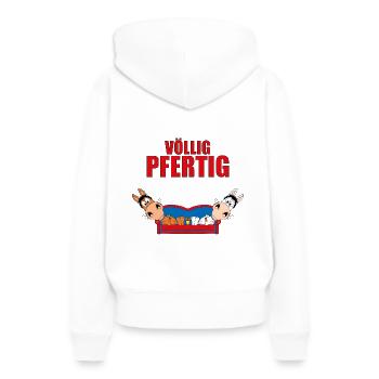VÖLLIG PFERTIG - PFERD - PONYS - SOFA - PAUSE - Frauen Premium Bio Hoodie - Weiß - Hinten - Julia (174cm)