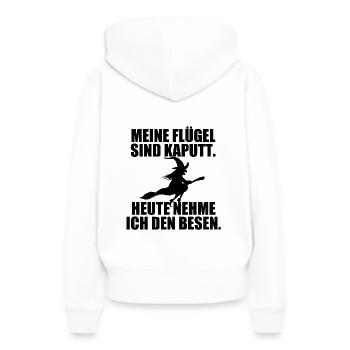 HEXE - HALLOWEEN - MEINE FLÜGEL SIND KAPUTT... - Frauen Premium Bio Hoodie - Weiß - Hinten - Julia (174cm)