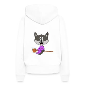 WOLF - HEXE - HEXENBESEN - HALLOWEEN - Frauen Premium Bio Hoodie - Weiß - Hinten - Julia (174cm)