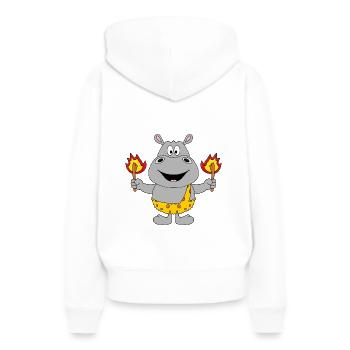 NILPFERD - FEUER - STEINZEIT - TIER - TIERISCH - Frauen Premium Bio Hoodie - Weiß - Hinten - Julia (174cm)