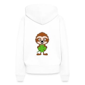 KLEEBLATT - FAULTIER - TIER - KIND - BABY - GLÜCK - Frauen Premium Bio Hoodie - Weiß - Hinten - Julia (174cm)