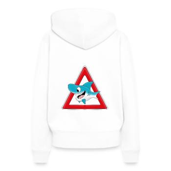 ACHTUNG HAI - Frauen Premium Bio Hoodie - Weiß - Hinten - Julia (174cm)