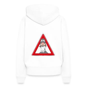 ACHTUNG MAULWURF - Frauen Premium Bio Hoodie - Weiß - Hinten - Julia (174cm)