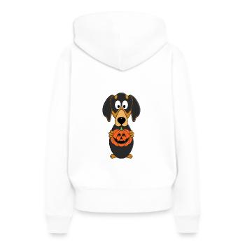 KÜRBIS - SCHNITZEN - HALLOWEEN - DACKEL - HUND - Frauen Premium Bio Hoodie - Weiß - Hinten - Julia (174cm)