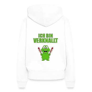 ICH BIN VERKNALLT - KNALLFROSCH - LIEBE - NEUJAHR - Frauen Premium Bio Hoodie - Weiß - Hinten - Julia (174cm)