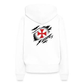Les Templiers dans l’âme - Sweat à capuche Premium bio Femme - blanc - Dos - Julia (174cm)