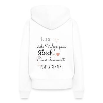 Positiv Positives Denken Glück Spruch Geschenk - Frauen Premium Bio Hoodie - Weiß - Hinten - Julia (174cm)