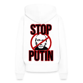 Stopp Putin - Frauen Premium Bio Hoodie - Weiß - Hinten - Julia (174cm)