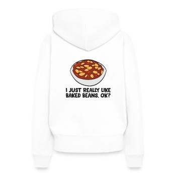 J’aime vraiment les fèves au lard - Sweat à capuche Premium bio Femme - blanc - Dos - Julia (174cm)