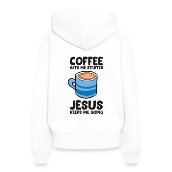 Le café me fait avancer Jésus me fait avancer - Sweat à capuche Premium bio Femme - blanc - Dos - Julia (174cm)