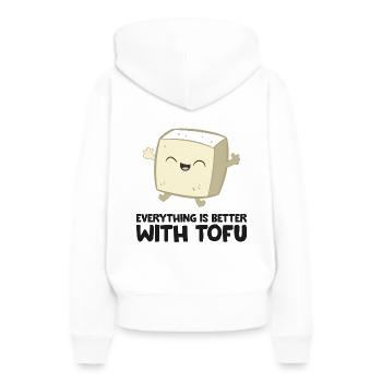 Tofu Vegan Food Tout est mieux avec le tofu - Sweat à capuche Premium bio Femme - blanc - Dos - Julia (174cm)