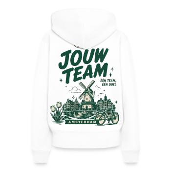Jouw Team Amsterdam Zusammenhalt - Frauen Premium Bio Hoodie - Weiß - Hinten - Julia (174cm)