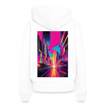 Paysage urbain aux néons vibrants, art urbain futuriste - Sweat à capuche Premium bio Femme - blanc - Dos - Julia (174cm)