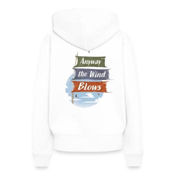 Jedenfalls weht der Wind - Frauen Premium Bio Hoodie - Weiß - Hinten - Julia (174cm)