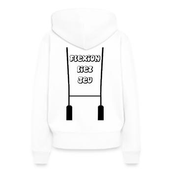 Flexion, liez, jeu - Rugby - Vêtement rugby   - Sweat à capuche Premium bio Femme - blanc - Dos - Julia (174cm)