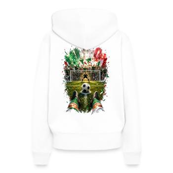 Célébrations de but sous feux d’artifice - Sweat à capuche Premium bio Femme - blanc - Dos - Julia (174cm)