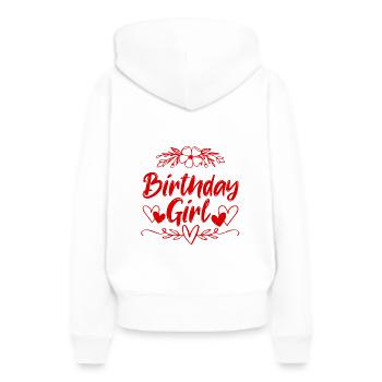 Fille d’anniversaire - Sweat à capuche Premium bio Femme - blanc - Dos - Julia (174cm)