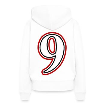 9 Numéro de numéro - Sweat à capuche Premium bio Femme - blanc - Dos - Julia (174cm)