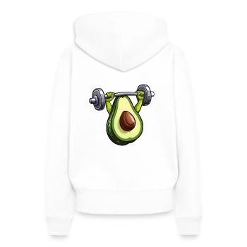 Avocado trainiert mit Langhantel - Frauen Premium Bio Hoodie - Weiß - Hinten - Julia (174cm)