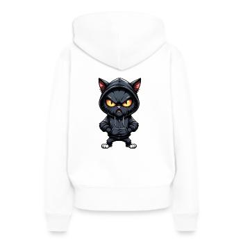 annoyed black cat with hood - Women’s Premium Organic Hoodie - white - Back - Julia (174cm)