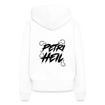 Petri Heil Fischen - Frauen Premium Bio Hoodie - Weiß - Hinten - Julia (174cm)