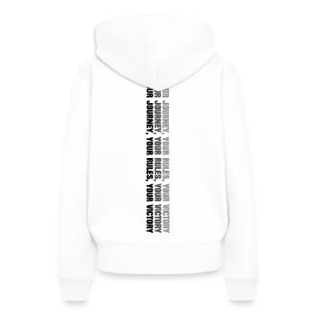 Votre parcours, vos règles, votre victoire. - Sweat à capuche Premium bio Femme - blanc - Dos - Julia (174cm)