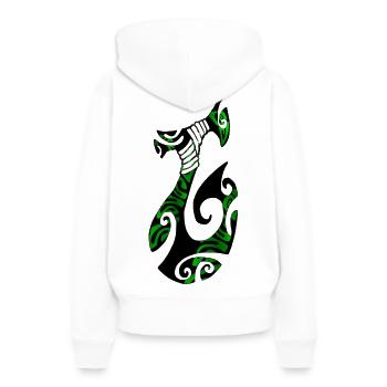 MATAU - Noir (Hameçon polynésien) - Sweat à capuche Premium bio Femme - blanc - Dos - Julia (174cm)