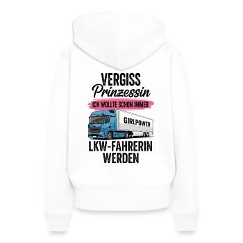 LKW-Fahrerin: Vergiss Prinzessin - Frauen Premium Bio Hoodie - Weiß - Hinten - Julia (174cm)
