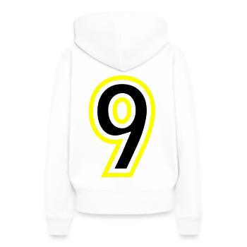 9 Zahl College - Frauen Premium Bio Hoodie - Weiß - Hinten - Julia (174cm)