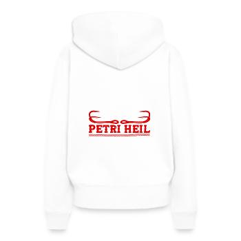 Petri Heil Fischen - Frauen Premium Bio Hoodie - Weiß - Hinten - Julia (174cm)