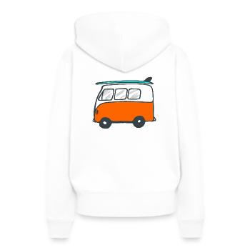 surfbus - Frauen Premium Bio Hoodie - Weiß - Hinten - Julia (174cm)