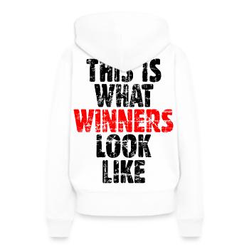 THIS IS WHAT WINNERS LOOK LIKE - Frauen Premium Bio Hoodie - Weiß - Hinten - Julia (174cm)