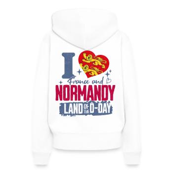 Normandie Geschenk Ich liebe die Normandie - Frauen Premium Bio Hoodie - Weiß - Hinten - Julia (174cm)