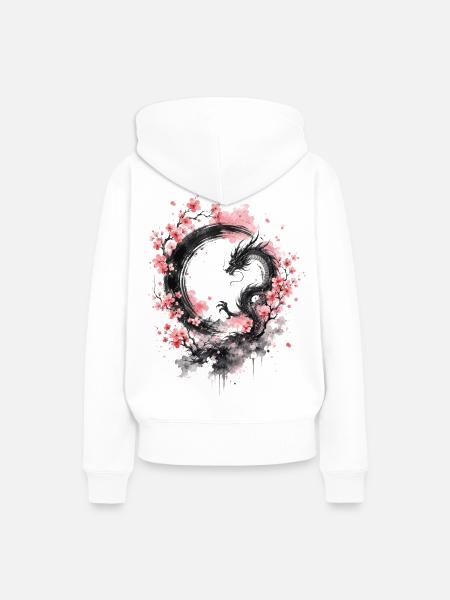 Sakura Dragon Ink Circle - Frauen Premium Bio Hoodie - Weiß