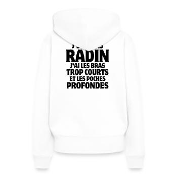 radin, je suis une pince, radin humour - Sweat à capuche Premium bio Femme - blanc - Dos - Julia (174cm)