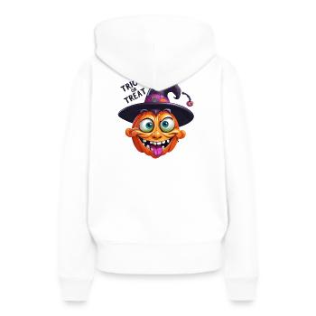 halloween, fêter halloween, happy halloween - Sweat à capuche Premium bio Femme - blanc - Dos - Julia (174cm)