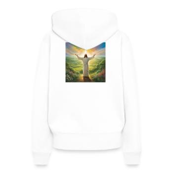 Jesus, katholischer Jesus Christus - Frauen Premium Bio Hoodie - Weiß - Hinten - Julia (174cm)