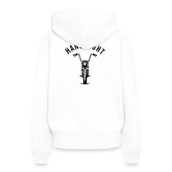 Hang tight motorcycle ape hanger - Frauen Premium Bio Hoodie - Weiß - Hinten - Julia (174cm)