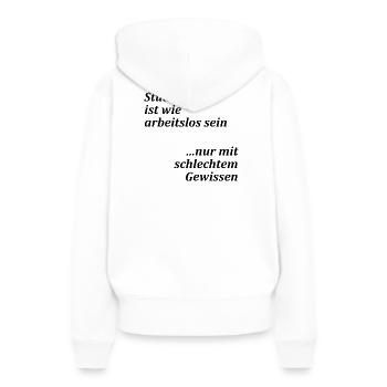Devise de l’université « Etudier = chômeurs » Etudiants - Sweat à capuche Premium bio Femme - blanc - Dos - Julia (174cm)