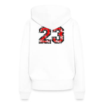 Zahl 23 (Vintage Rot) 23. Geburtstag Nr. 23 - Frauen Premium Bio Hoodie - Weiß - Hinten - Julia (174cm)