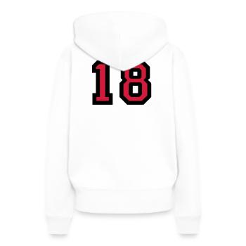 Le numéro 18 - numéro dix-huit - Sweat à capuche Premium bio Femme - blanc - Dos - Julia (174cm)