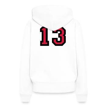 Le numéro 13 - numéro de treize - Sweat à capuche Premium bio Femme - blanc - Dos - Julia (174cm)