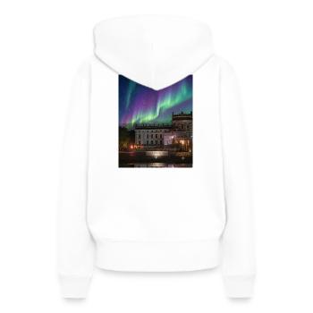 Nordlichter über historischer Villa - Frauen Premium Bio Hoodie - Weiß - Hinten - Julia (174cm)