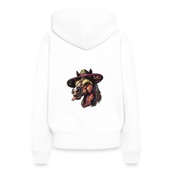 Pferd Lustig Sombrero - Frauen Premium Bio Hoodie - Weiß - Hinten - Julia (174cm)
