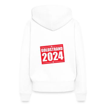 Goldstrand 2024 - Frauen Premium Bio Hoodie - Weiß - Hinten - Julia (174cm)