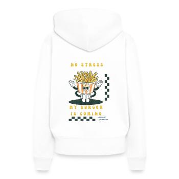 T-Shirt No stress my burger Retro Logo - Frauen Premium Bio Hoodie - Weiß - Hinten - Julia (174cm)