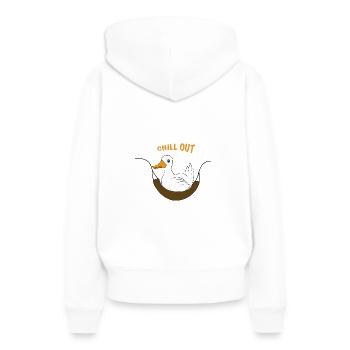 Drôle de canard disant chill out - Sweat à capuche Premium bio Femme - blanc - Dos - Julia (174cm)