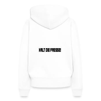 Halt die Fresse! - Frauen Premium Bio Hoodie - Weiß - Hinten - Julia (174cm)