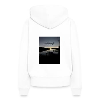Positivité Vue sur le lac - Sweat à capuche Premium bio Femme - blanc - Dos - Julia (174cm)